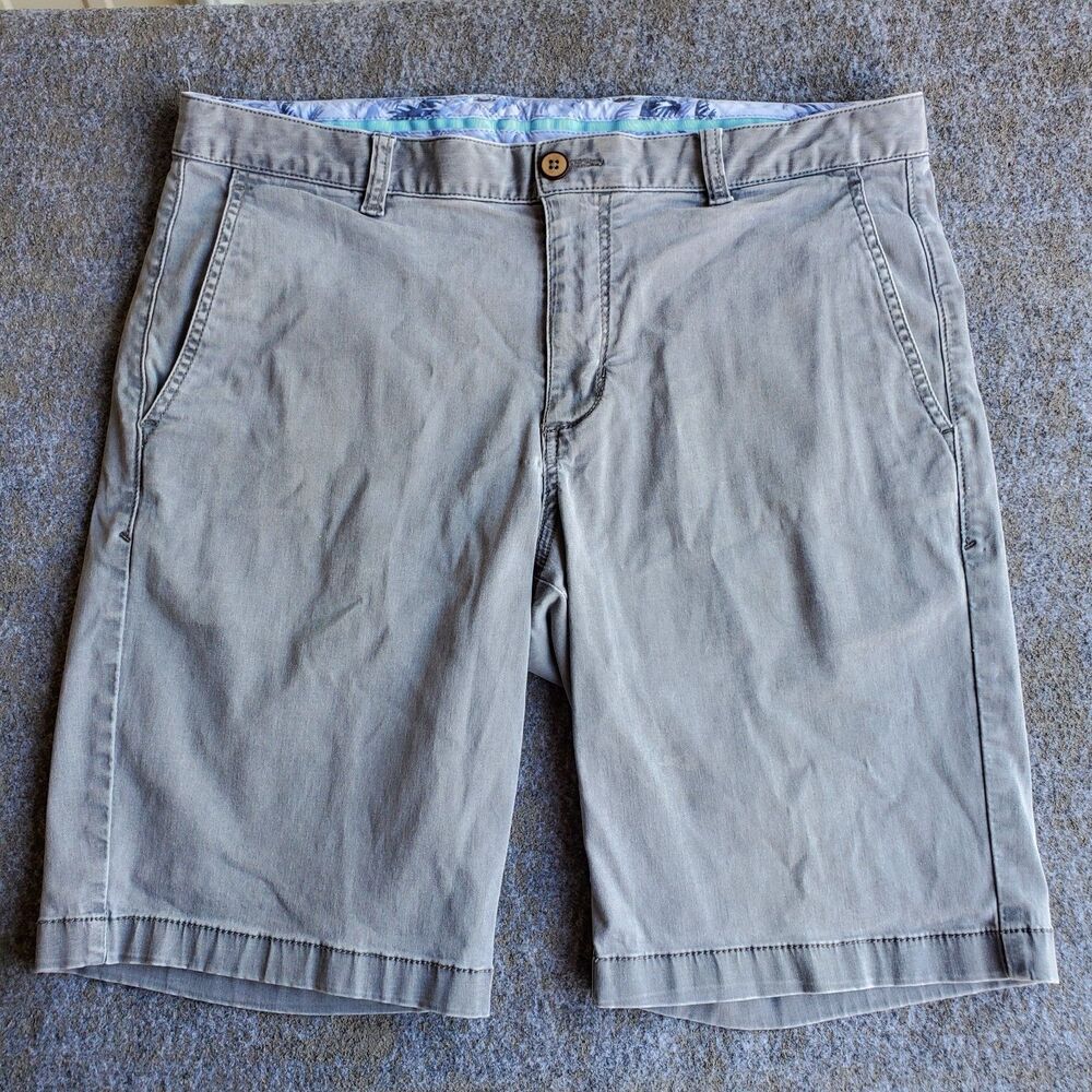 Tommy Bahama Boracay Men’s 33 Grey Flat Front Shorts Cotton Tencel Stretch